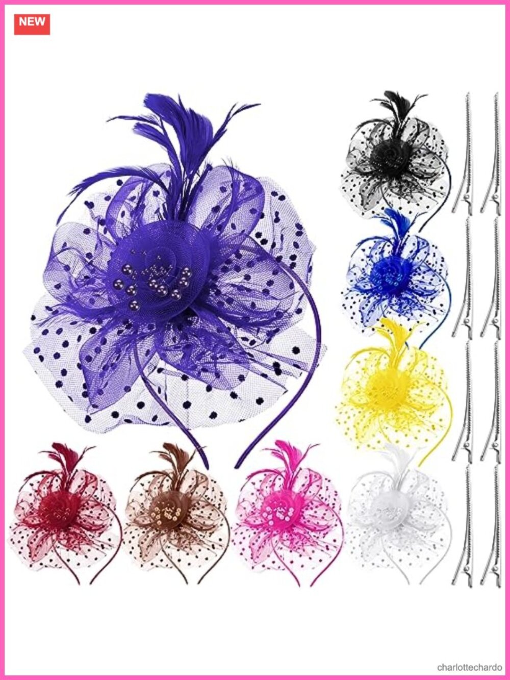 8 Pc Fascinator Hats Mesh Feathers Floral Headband Clip Tea Party